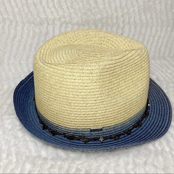 San Diego Hat Straw Fedora Blue Brim Star Adjustable Band - Picture 7 of 14